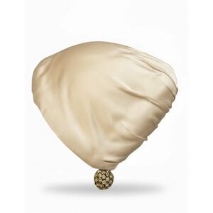 Vintage Pillbox Hat Satin Ivory With Crystal Ball Design Lace Lining